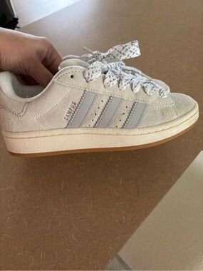 adidas Campus Suede Sneakers in Off-White and Light Gray with Gum Sole
